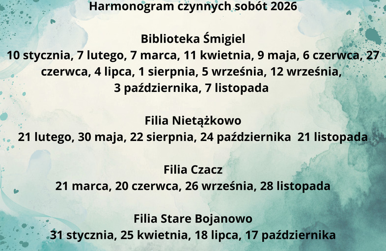 Harmonogram czynnych sobót 2026